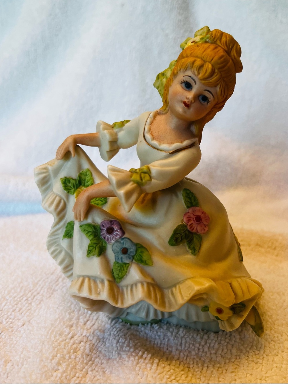 Lefton Cream Dress Figurine with Multicolor Floral Accents